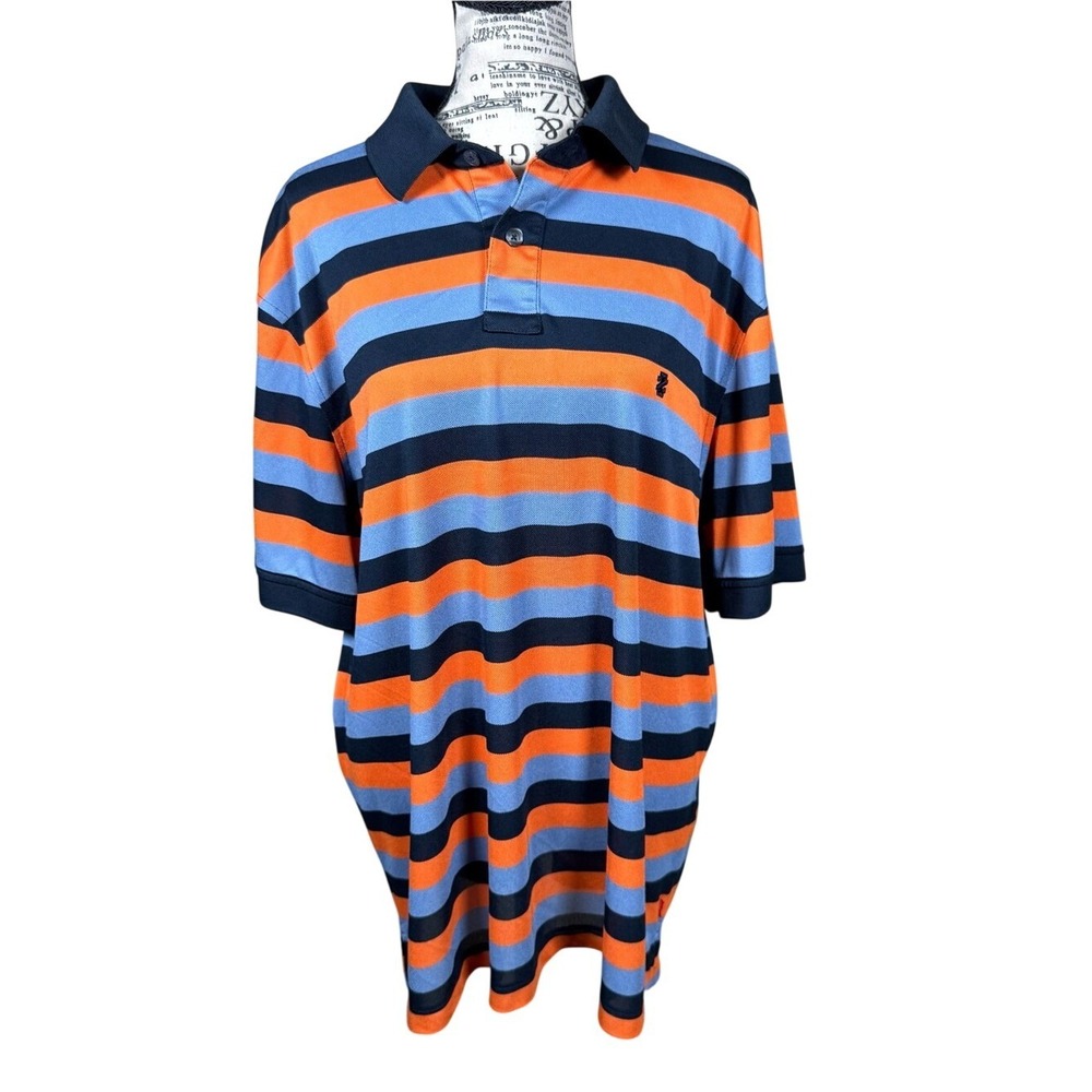 Izod Striped Polo in Navy, Orange & Light‎ Blue